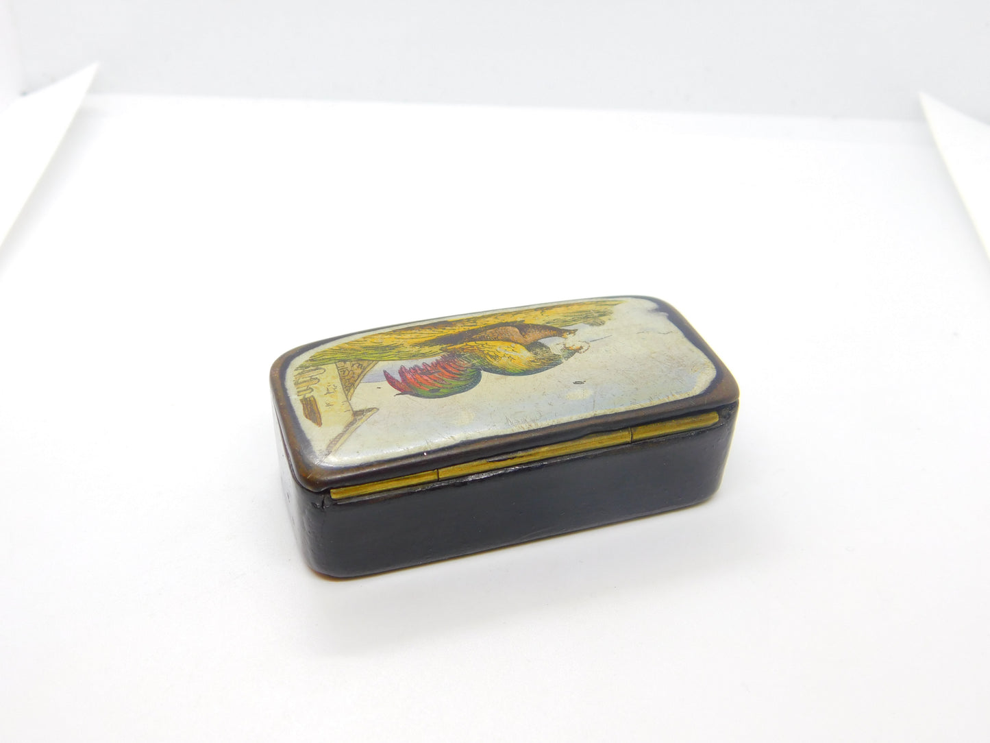 Early Victorian Papier Mache Raunchy Chicken Scene Snuff Box Antique c1840