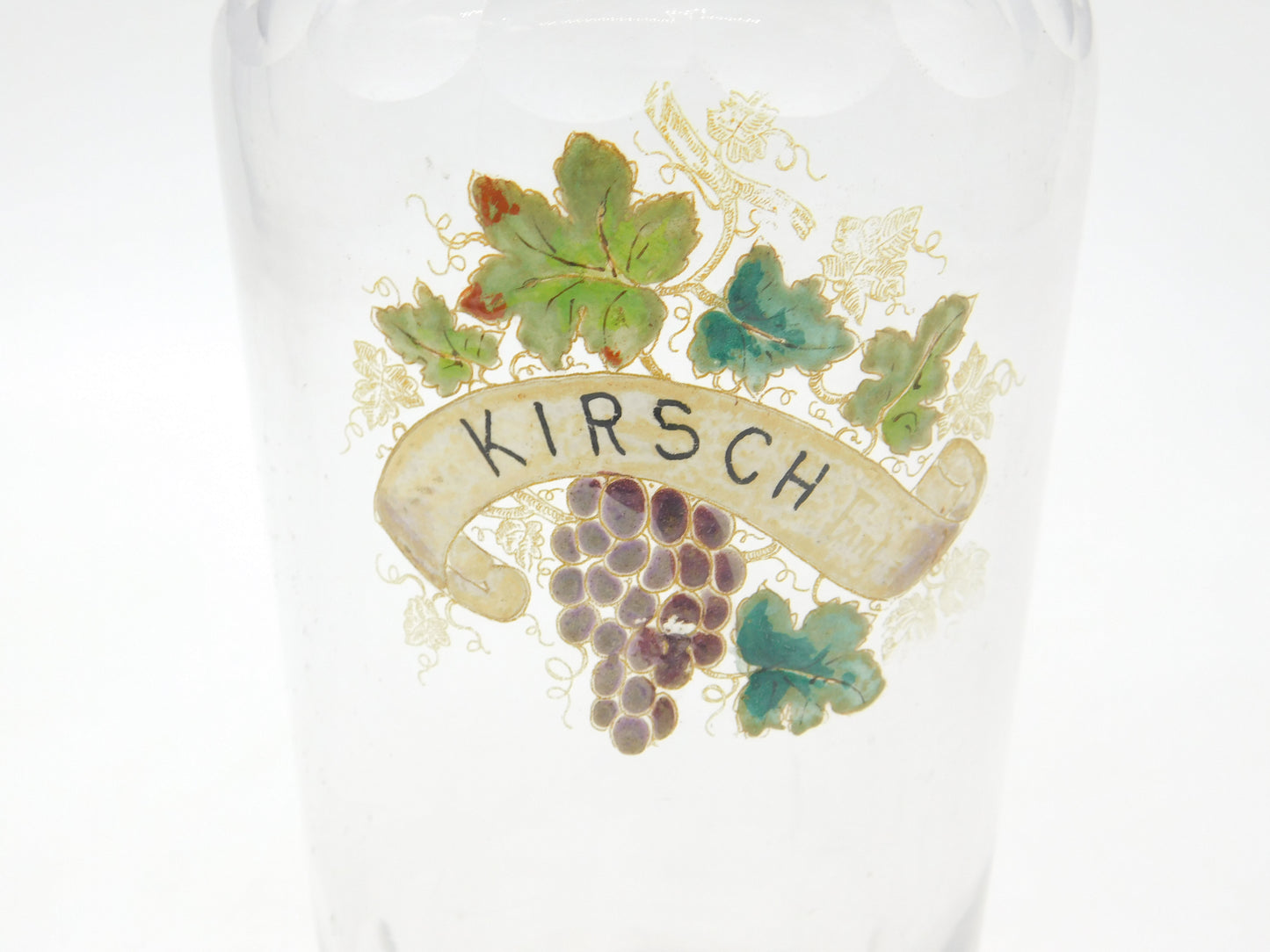 French 19th Century Cut Glass & Grape Vine Enamel 'Kirsch' Carafe Antique c1880