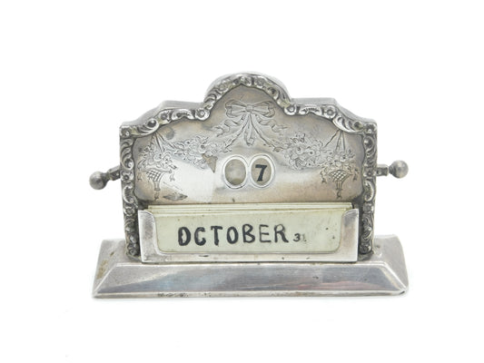 Victorian Sterling Silver Floral Perpetual Desk Calendar Working 1901 London