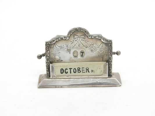 Victorian Sterling Silver Floral Perpetual Desk Calendar Working 1901 London