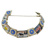 Norwegian Sterling Silver Enamel Winter Scenes Panel Bracelet Antique c1930