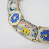 Norwegian Sterling Silver Enamel Winter Scenes Panel Bracelet Antique c1930