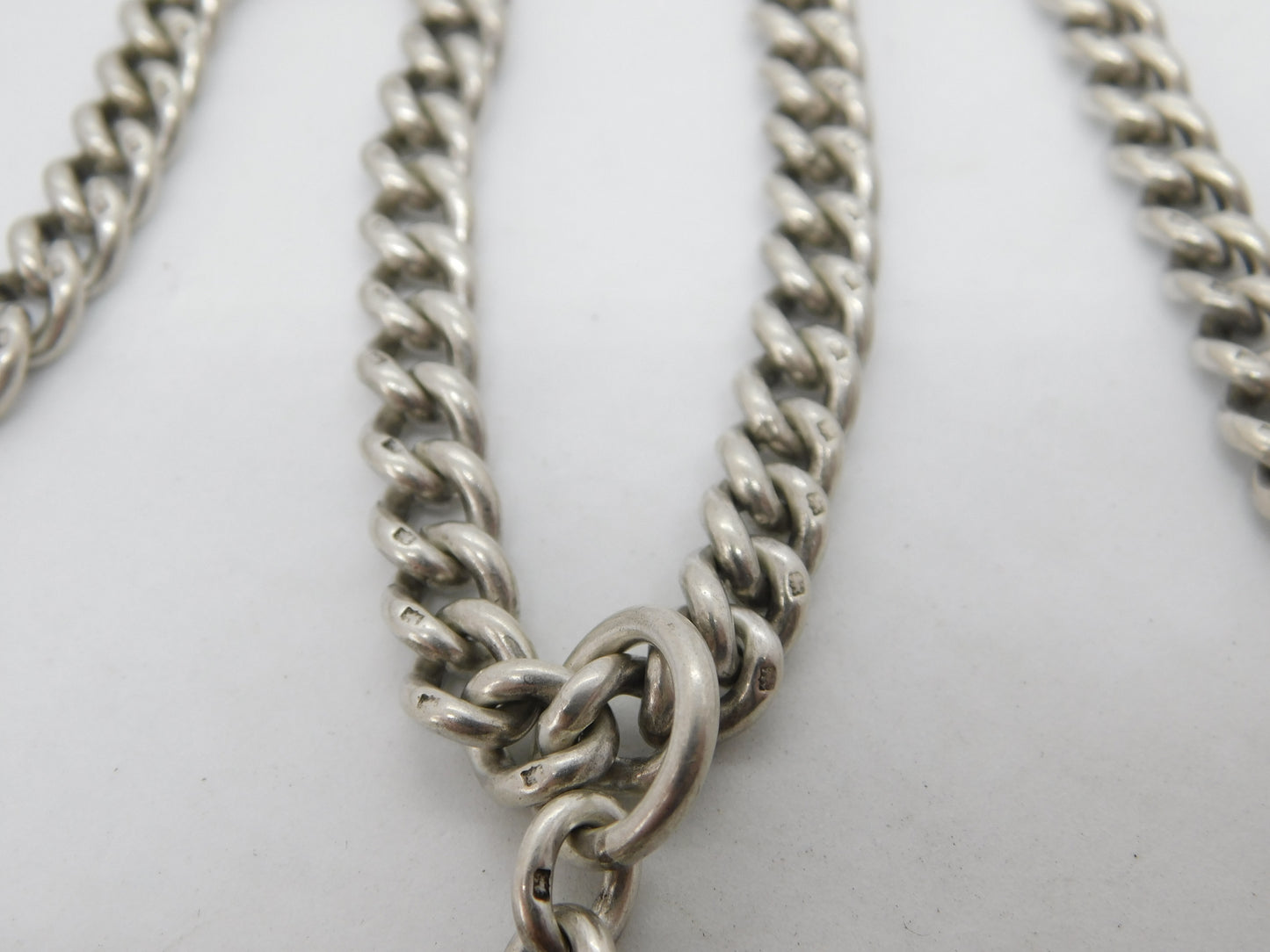 Edwardian Sterling Silver Double Albert Watch Chain 1909 London Antique