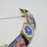 Norwegian Sterling Silver Enamel Winter Scenes Panel Bracelet Antique c1930