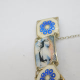 Norwegian Sterling Silver Enamel Winter Scenes Panel Bracelet Antique c1930