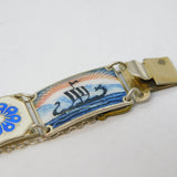 Norwegian Sterling Silver Enamel Winter Scenes Panel Bracelet Antique c1930