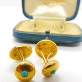 Victorian Boxed Pair of 18ct Gold, Turquoise & Pearl Set Cufflinks Antique 1900