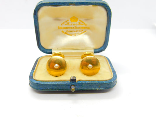 Victorian Boxed Pair of 18ct Gold, Turquoise & Pearl Set Cufflinks Antique 1900