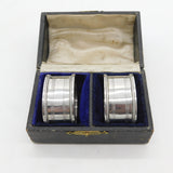 Boxed Pair of Sterling Silver Line Pattern Napkin Ring 1921 Birmingham Antique