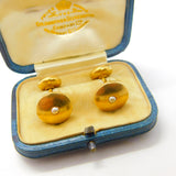 Victorian Boxed Pair of 18ct Gold, Turquoise & Pearl Set Cufflinks Antique 1900