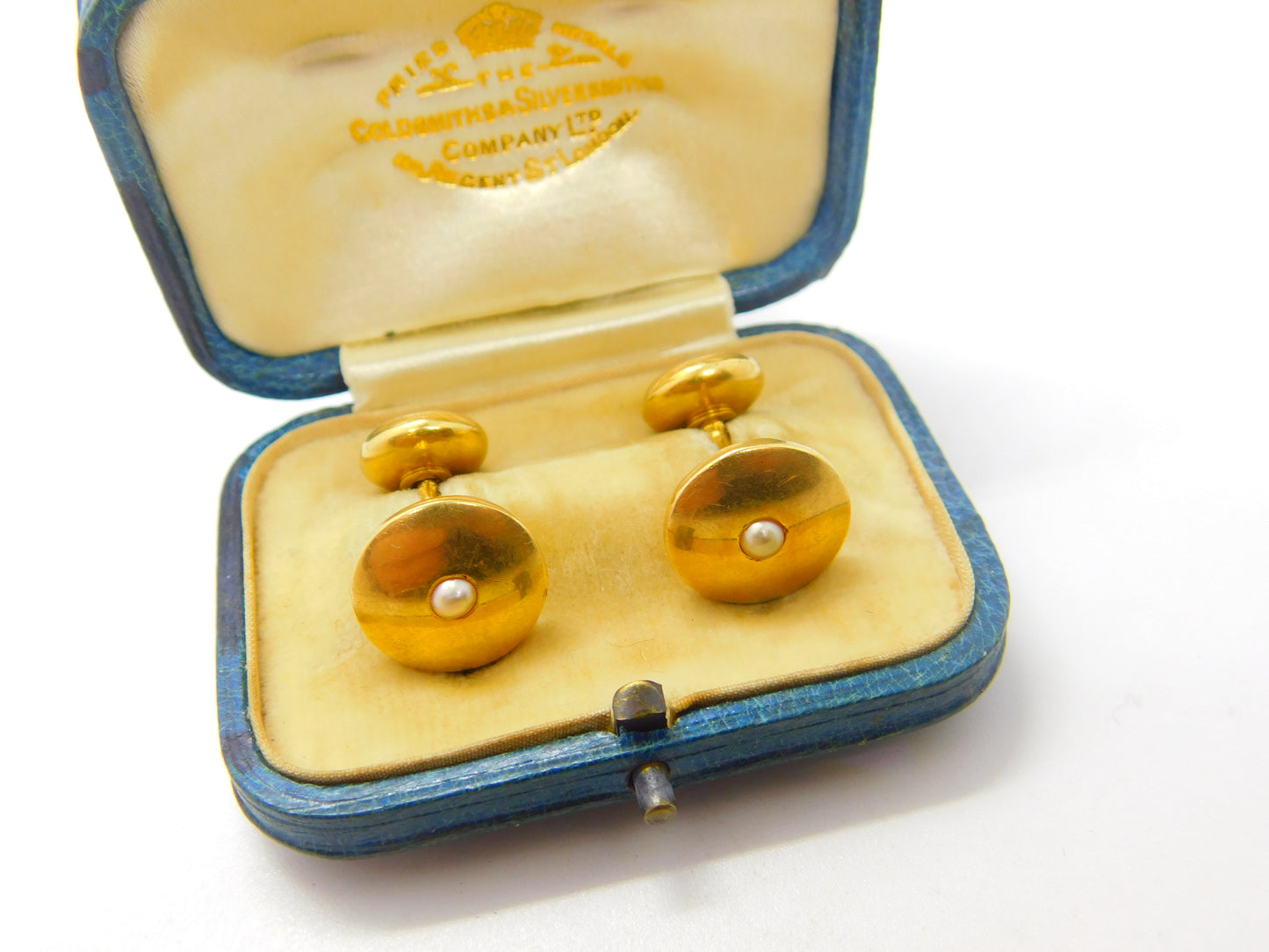 Victorian Boxed Pair of 18ct Gold, Turquoise & Pearl Set Cufflinks Antique 1900