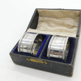Boxed Pair of Sterling Silver Line Pattern Napkin Ring 1921 Birmingham Antique