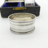 Boxed Pair of Sterling Silver Line Pattern Napkin Ring 1921 Birmingham Antique