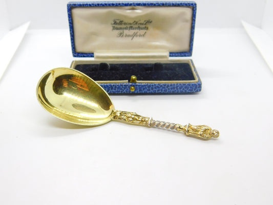 Victorian Sterling Silver Gilt 16th Century Style Tea Caddy Spoon Antique 1875 London