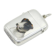 Victorian Sterling Silver & Enamel Terrier Dog Vesta Case Antique 1884 G. Unite