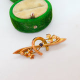 Edwardian 9ct Gold, Horseshoe & Leaf Pattern Sweetheart Brooch Antique 1907