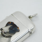 Victorian Sterling Silver & Enamel Terrier Dog Vesta Case Antique 1884 G. Unite