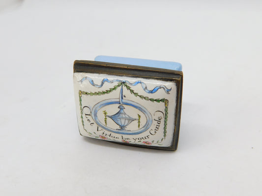 Victorian Bilston Enamel Patch Box 'Let Virtue be your Guide' Antique c1900