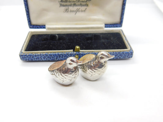 Edwardian Pair of Sterling Silver Miniature Chick Pin Cushions 1910 Birmingham