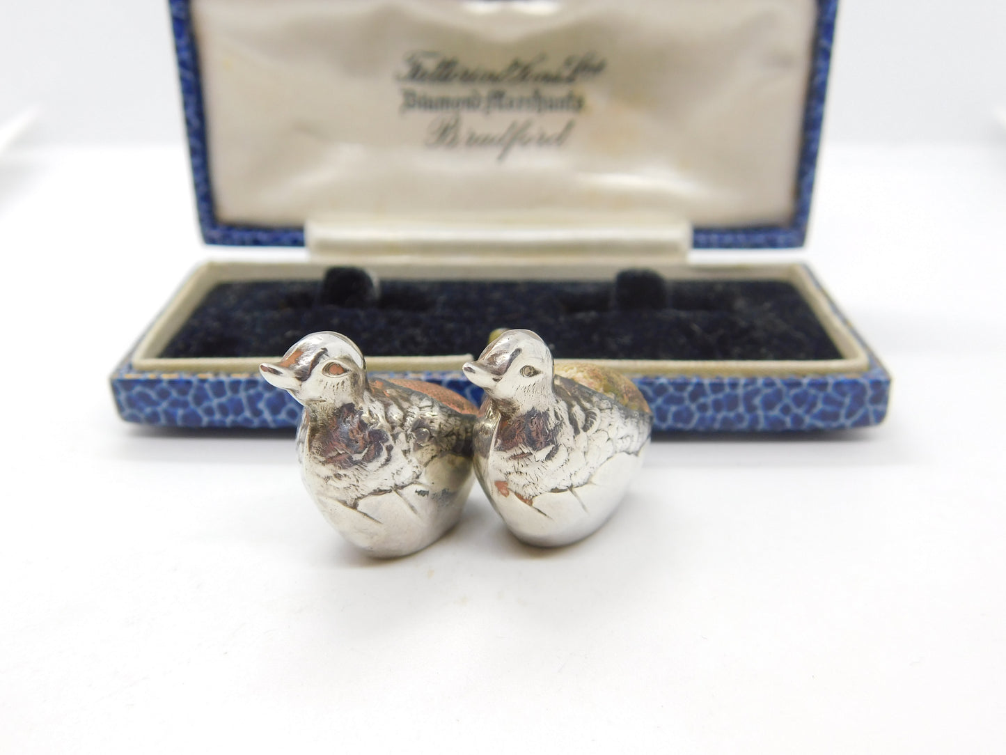 Edwardian Pair of Sterling Silver Miniature Chick Pin Cushions 1910 Birmingham