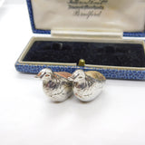 Edwardian Pair of Sterling Silver Miniature Chick Pin Cushions 1910 Birmingham