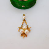 9ct Yellow Gold Pearl Set Floral Drop Pendant Vintage 1975 Birmingham