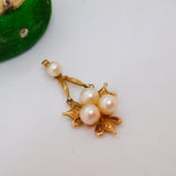 9ct Yellow Gold Pearl Set Floral Drop Pendant Vintage 1975 Birmingham