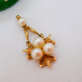 9ct Yellow Gold Pearl Set Floral Drop Pendant Vintage 1975 Birmingham