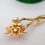 9ct Yellow Gold Pearl Set Floral Drop Pendant Vintage 1975 Birmingham