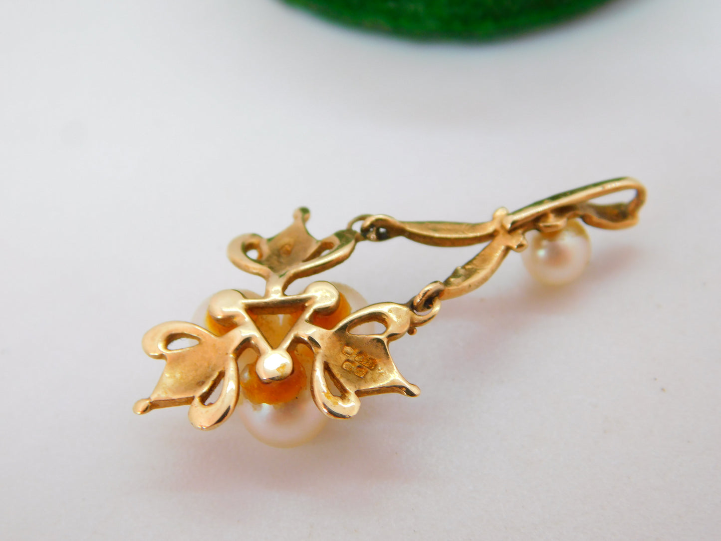 9ct Yellow Gold Pearl Set Floral Drop Pendant Vintage 1975 Birmingham