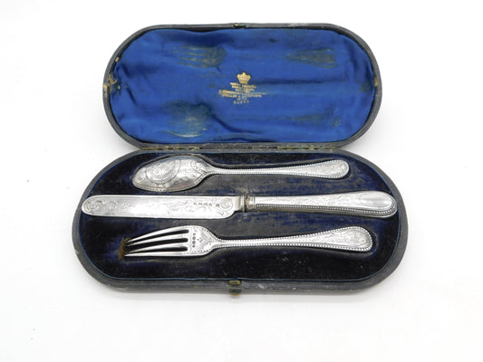 Boxed Victorian Sterling Silver Christening Cutlery Set 1861 London Antique