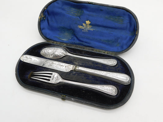 Boxed Victorian Sterling Silver Christening Cutlery Set 1861 London Antique