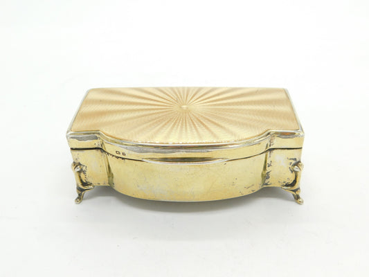 Sterling Silver Gilt & Yellow Guilloche Enamel Jewellery Box 1930 Birmingham