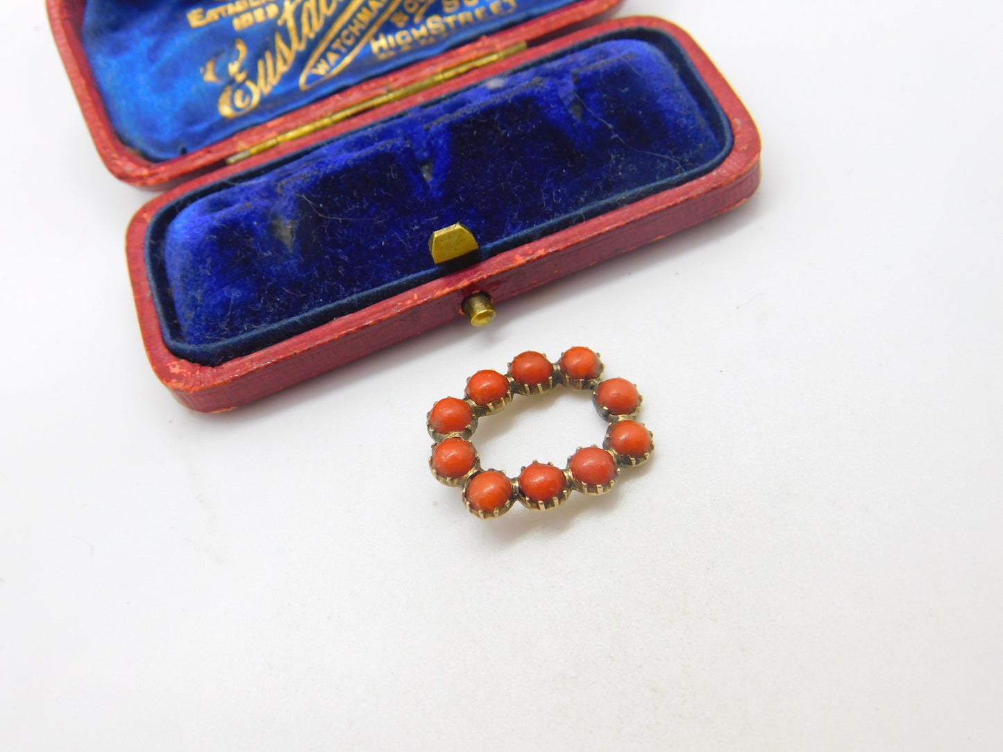 Georgian 9ct Rose Gold & Red Coral Set Brooch Pin Antique c1800 AF