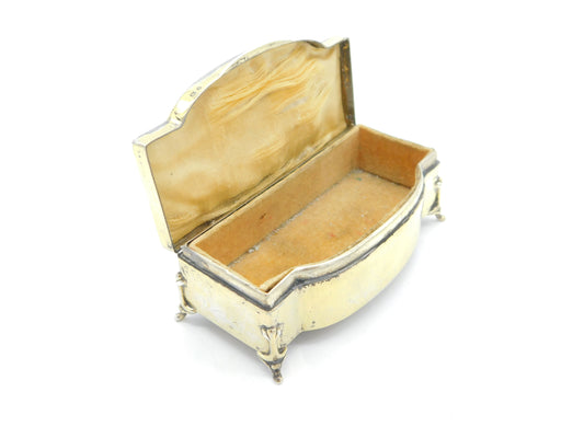 Sterling Silver Gilt & Yellow Guilloche Enamel Jewellery Box 1930 Birmingham