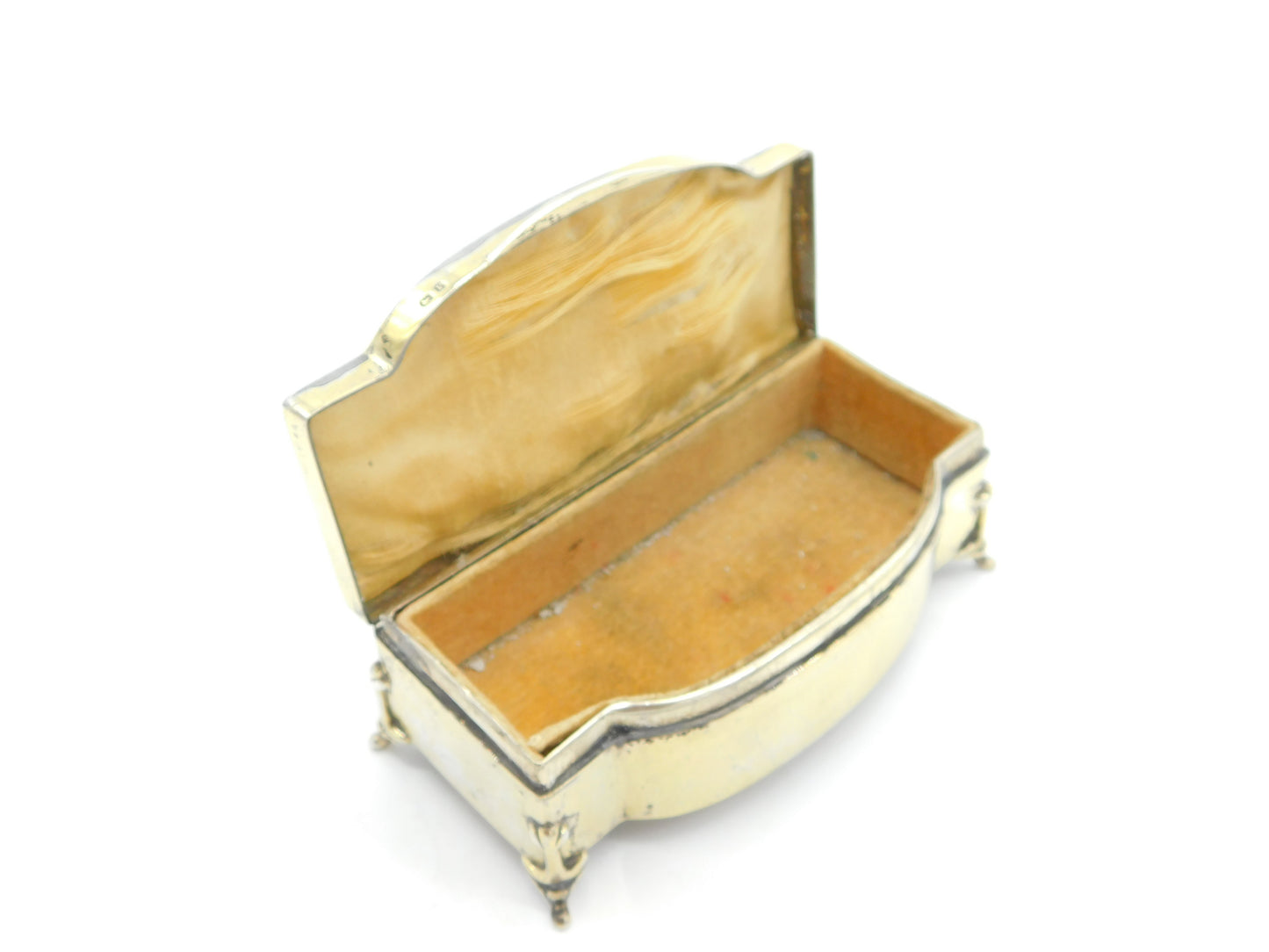 Sterling Silver Gilt & Yellow Guilloche Enamel Jewellery Box 1930 Birmingham