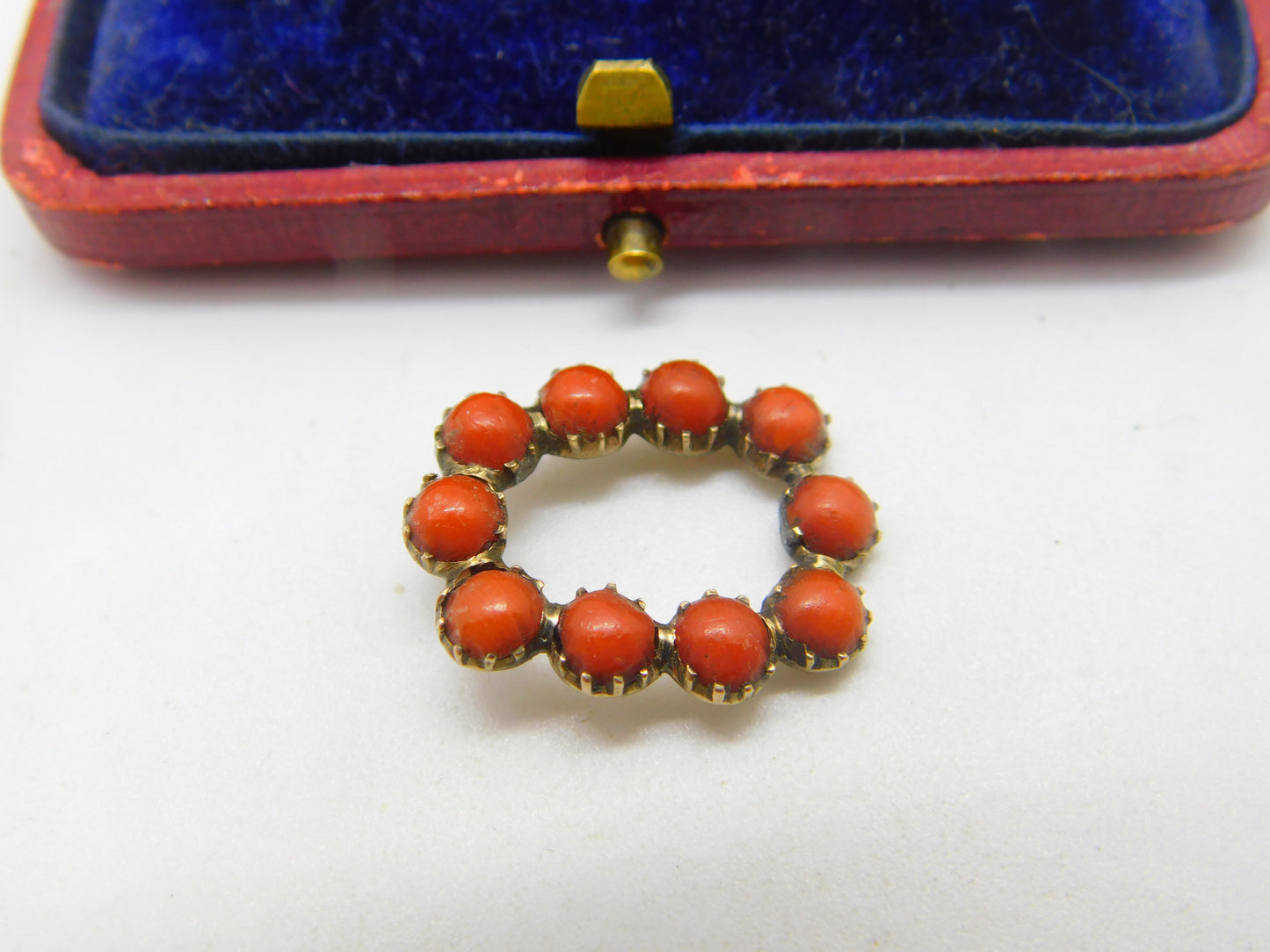 Georgian 9ct Rose Gold & Red Coral Set Brooch Pin Antique c1800 AF