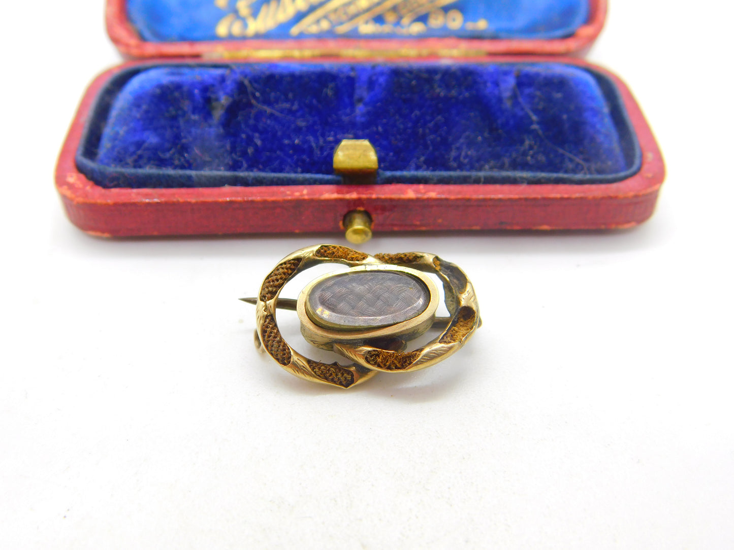 Georgian 9ct Gold & Woven Hair Mourning Brooch c1800 Antique AF