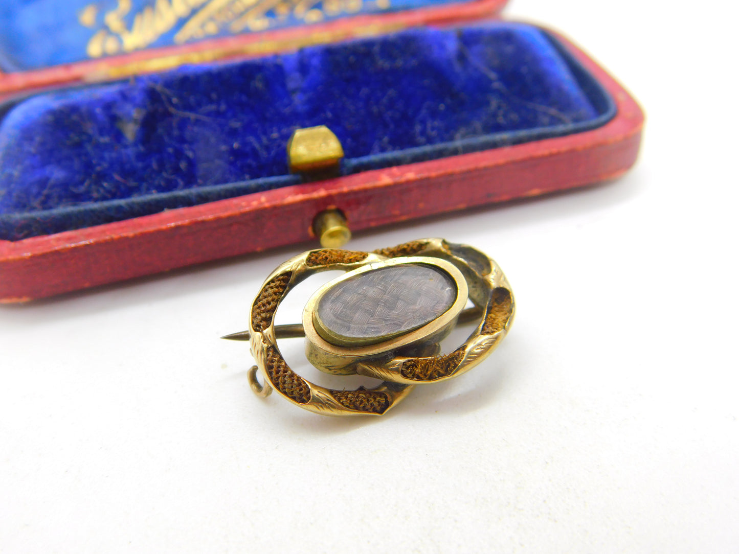 Georgian 9ct Gold & Woven Hair Mourning Brooch c1800 Antique AF