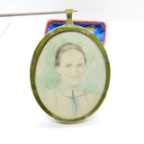 Edwardian Sterling Silver Green Guilloche Enamel Framed Miniature Portrait 1905