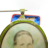 Edwardian Sterling Silver Green Guilloche Enamel Framed Miniature Portrait 1905