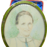 Edwardian Sterling Silver Green Guilloche Enamel Framed Miniature Portrait 1905