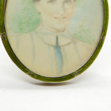 Edwardian Sterling Silver Green Guilloche Enamel Framed Miniature Portrait 1905