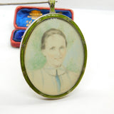 Edwardian Sterling Silver Green Guilloche Enamel Framed Miniature Portrait 1905