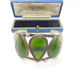 Sterling Silver & Large Nephrite Jade Panel Bangle Bracelet Antique c1920