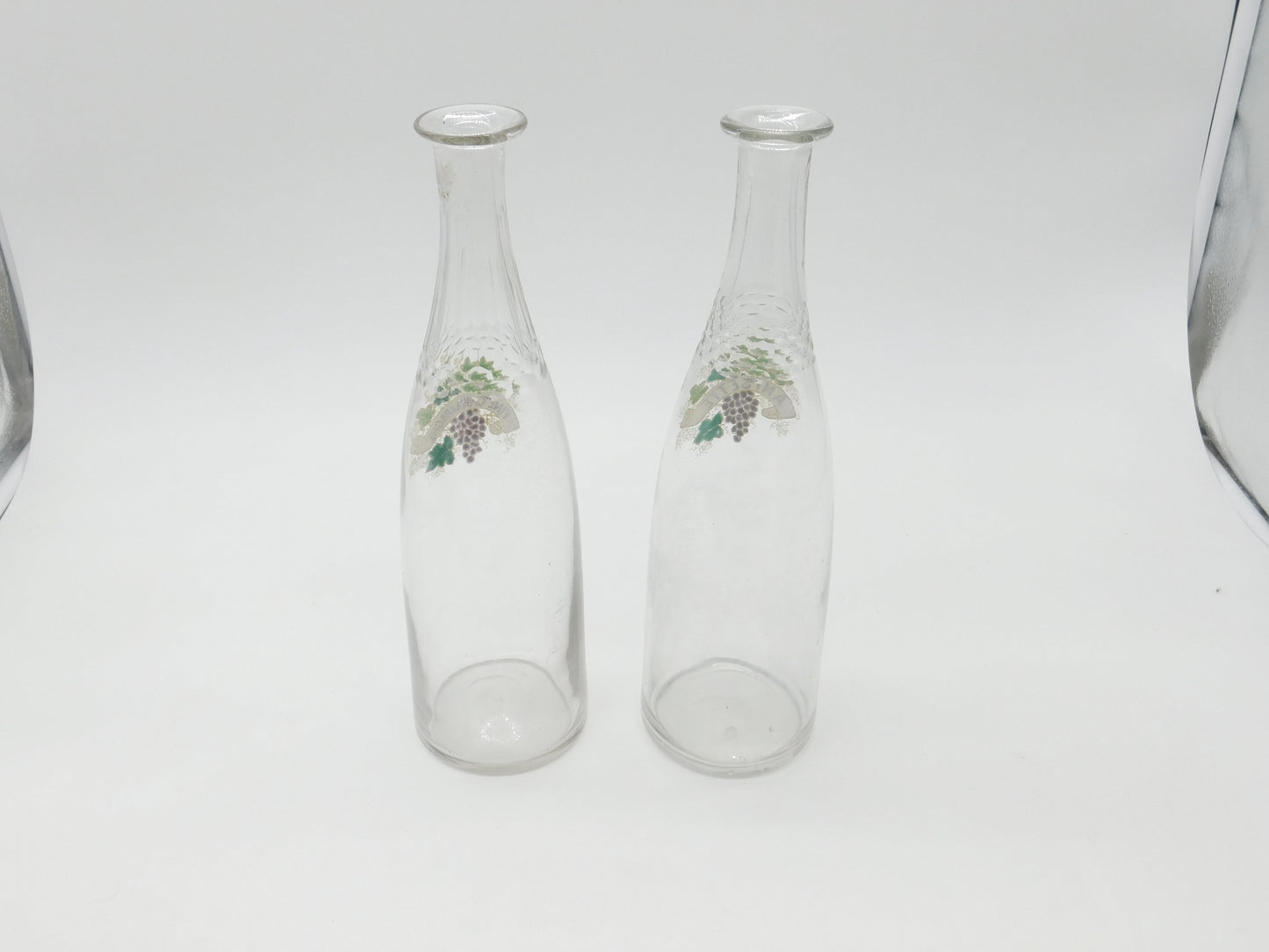 French Pair of Victorian Glass & Enamel 'Fine Champagne' & 'Anisette' Carafes