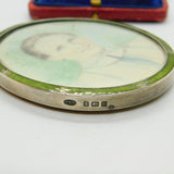 Edwardian Sterling Silver Green Guilloche Enamel Framed Miniature Portrait 1905