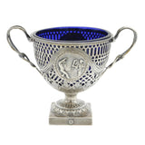 Victorian Sterling Silver & Glass Ornate Classical Scene Sugar Bowl Antique 1894 Birmingham