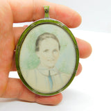 Edwardian Sterling Silver Green Guilloche Enamel Framed Miniature Portrait 1905