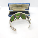 Sterling Silver & Large Nephrite Jade Panel Bangle Bracelet Antique c1920